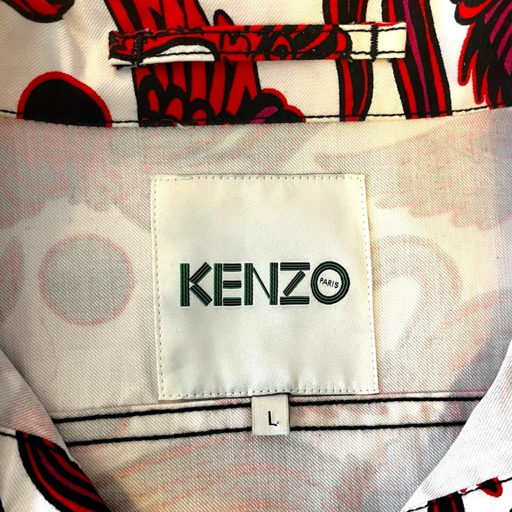Women's Kenzo Flying Phoenix Cotton Denim Style Jacket, L, White & Red - Picture 15 of 16